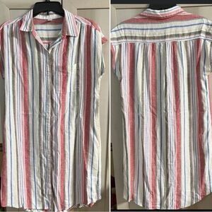 Old Navy -Size M - Linen Blend Shirt Dress - Red White Blue Pink Button-Up